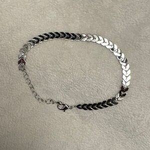 Stainless Steel Silvertone Chevron Chain Bracelet or Anklet